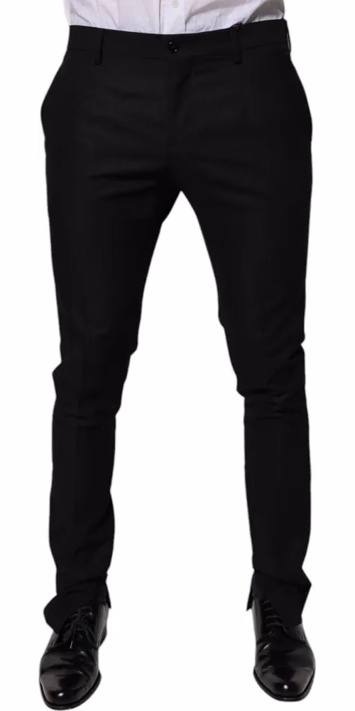 Dolce & Gabbana Black Virgin Wool MenSkinny Dress Formal Pants