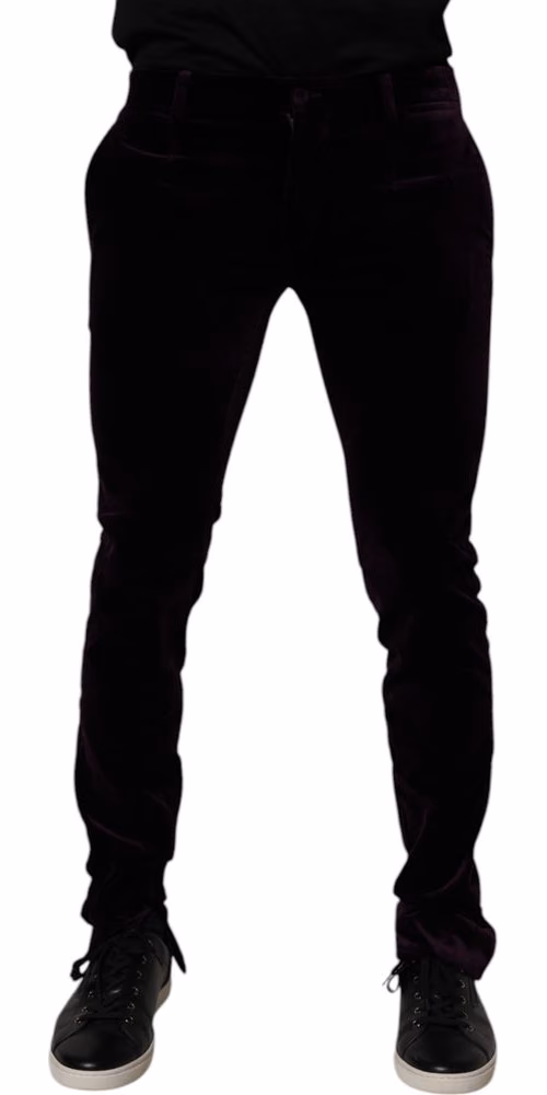 Dolce & Gabbana Violet Velvet Cotton Men Dress Formal Pants