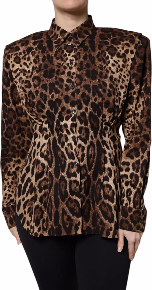 Dolce & Gabbana Brown Leopard Silk Button Down Coat Jacket