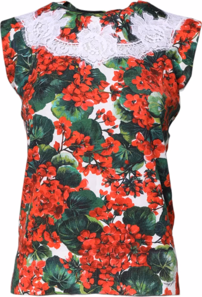 Dolce & Gabbana Multicolor Floral Lace Sleeveless Tank Top