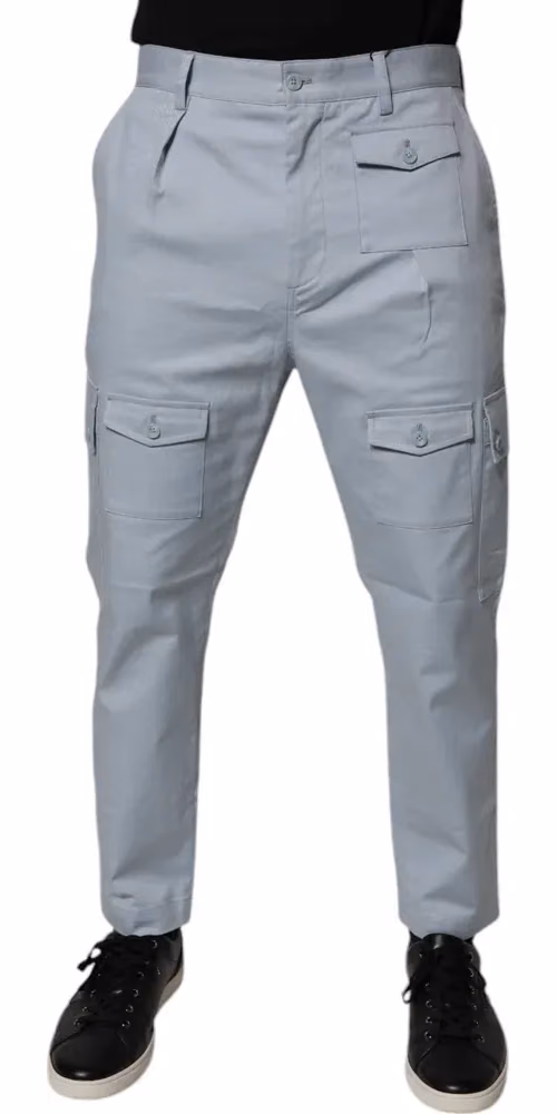 Dolce & Gabbana Light Blue Cotton Cargo Tapered Pants