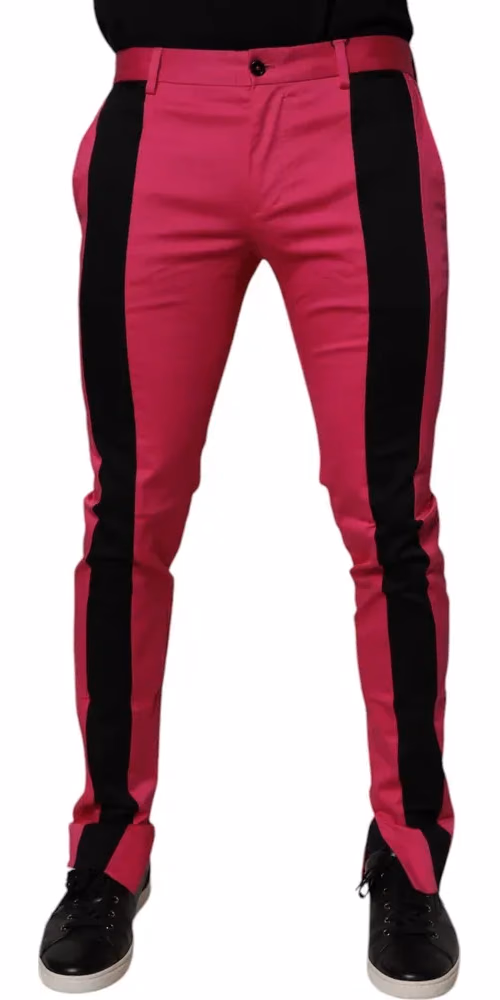 Dolce & Gabbana Pink Black Stripe Slim Fit Men Dress Pants