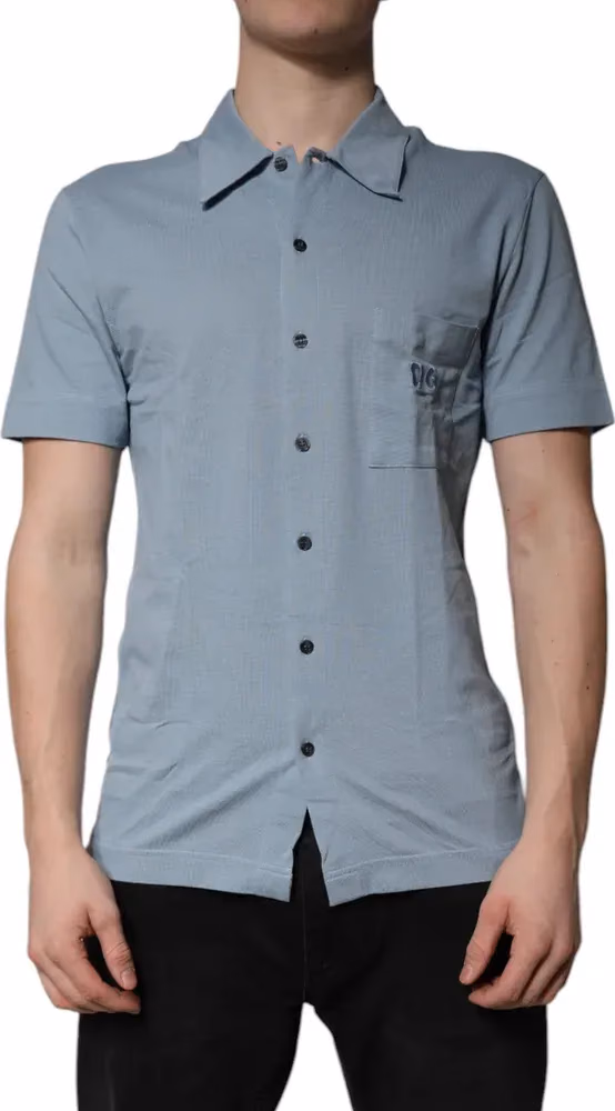 Dolce & Gabbana Blue Cotton Button Down Casual Men Polo Shirt