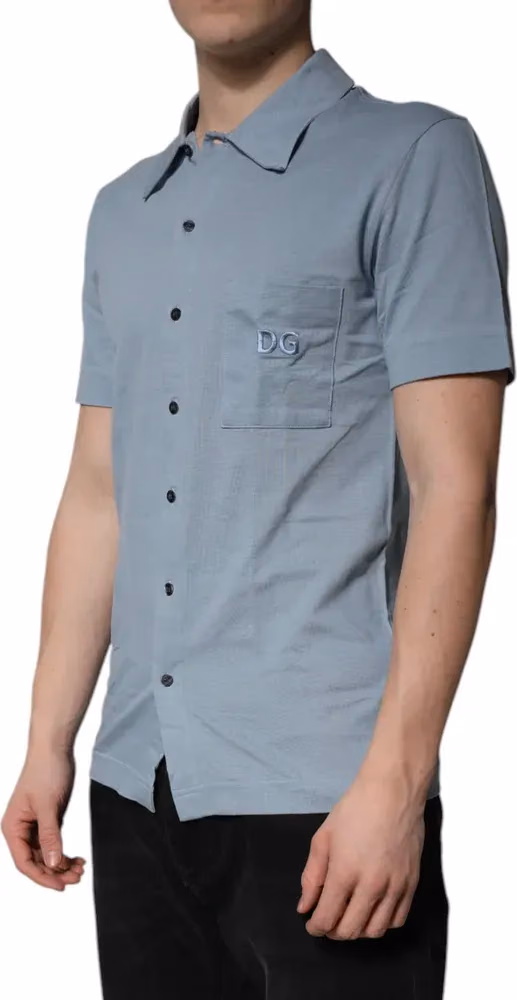 Dolce & Gabbana Blue Cotton Button Down Casual Men Polo Shirt