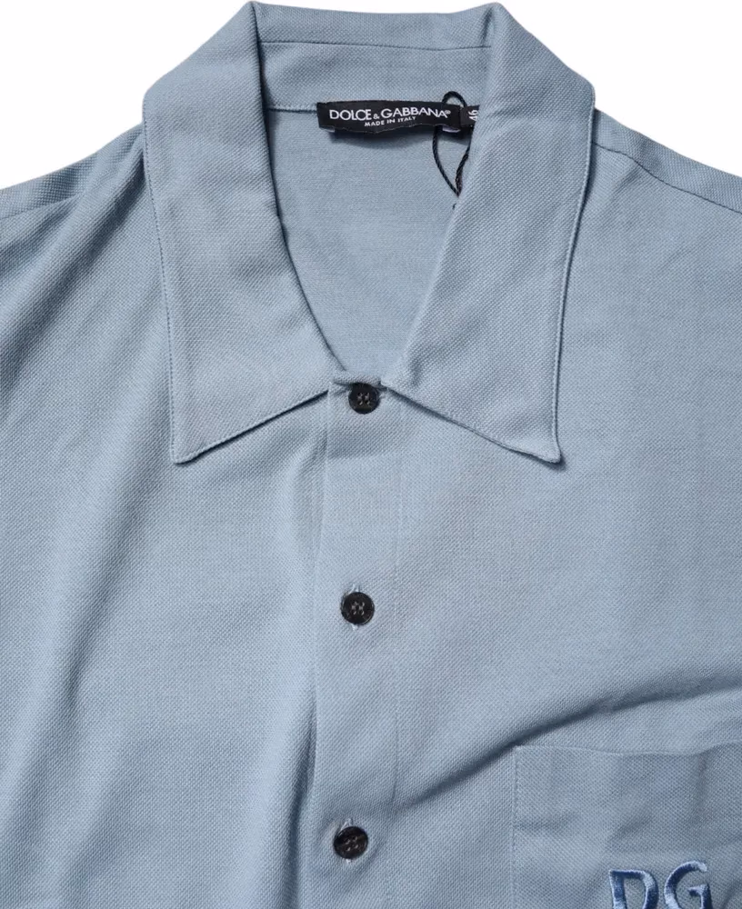 Dolce & Gabbana Blue Cotton Button Down Casual Men Polo Shirt