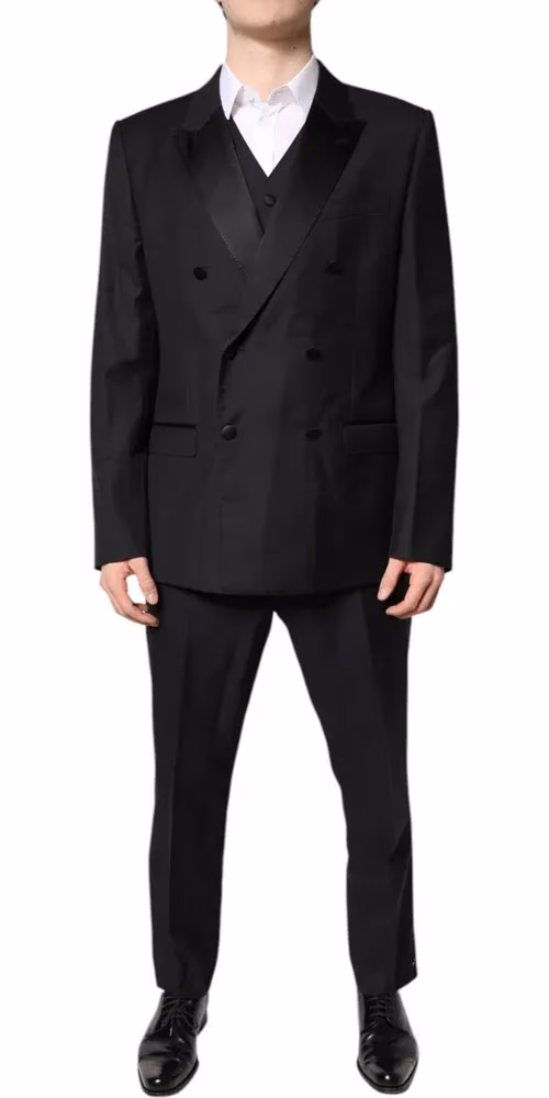 Dolce & Gabbana Black Double Breasted Formal 3 Piece Suit