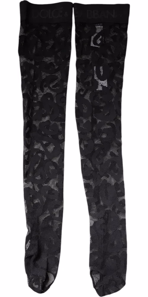 Dolce & Gabbana Black Floral Lace Cotton Stretch Stockings Socks