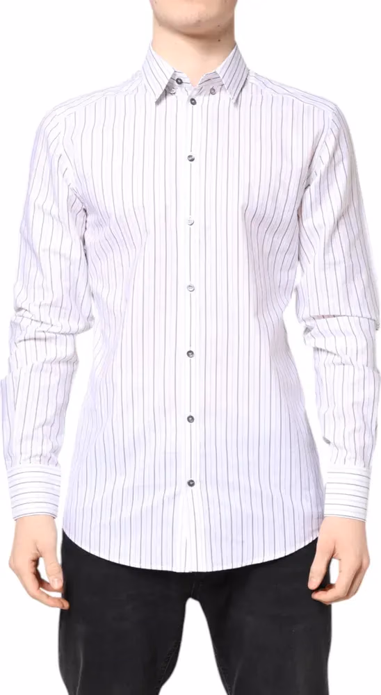 Dolce & Gabbana White Stripes Cotton GOLD Formal Dress Shirt