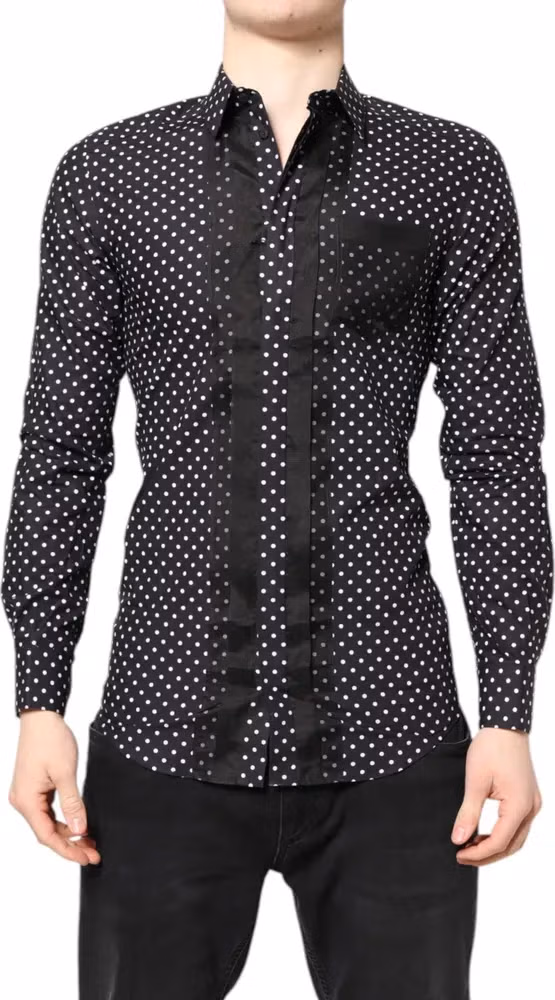 Dolce & Gabbana Black Polka Dot Long Sleeves Gold Formal Shirt