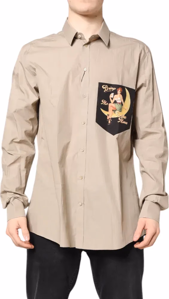 Dolce & Gabbana Beige Pin Up Print MARTINI Men Casual Shirt