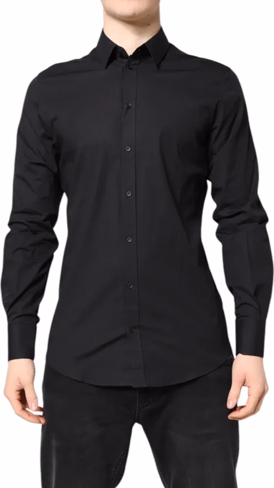 Dolce & Gabbana Black GOLD Cotton Dress Formal Shirt