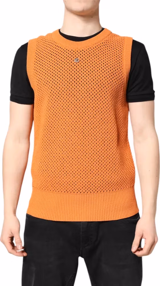 Dolce & Gabbana Orange Cashmere Round Neck Sleeveless T-shirt