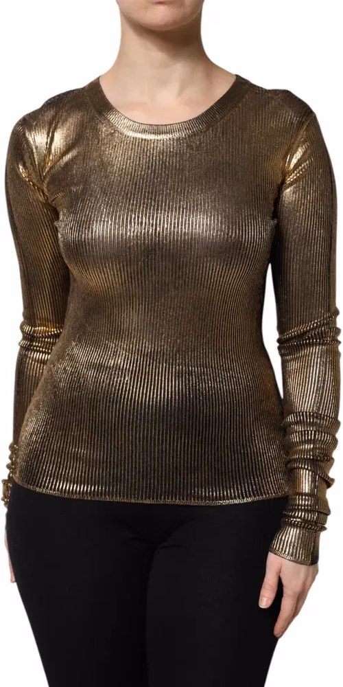 Dolce & Gabbana Gold Round Neck Long Sleeve Pullover Top