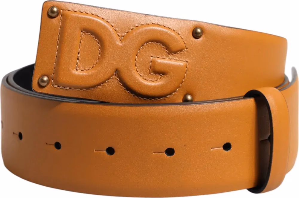 Dolce & Gabbana Brown Leather Buckle DG Logo Embossed Belt