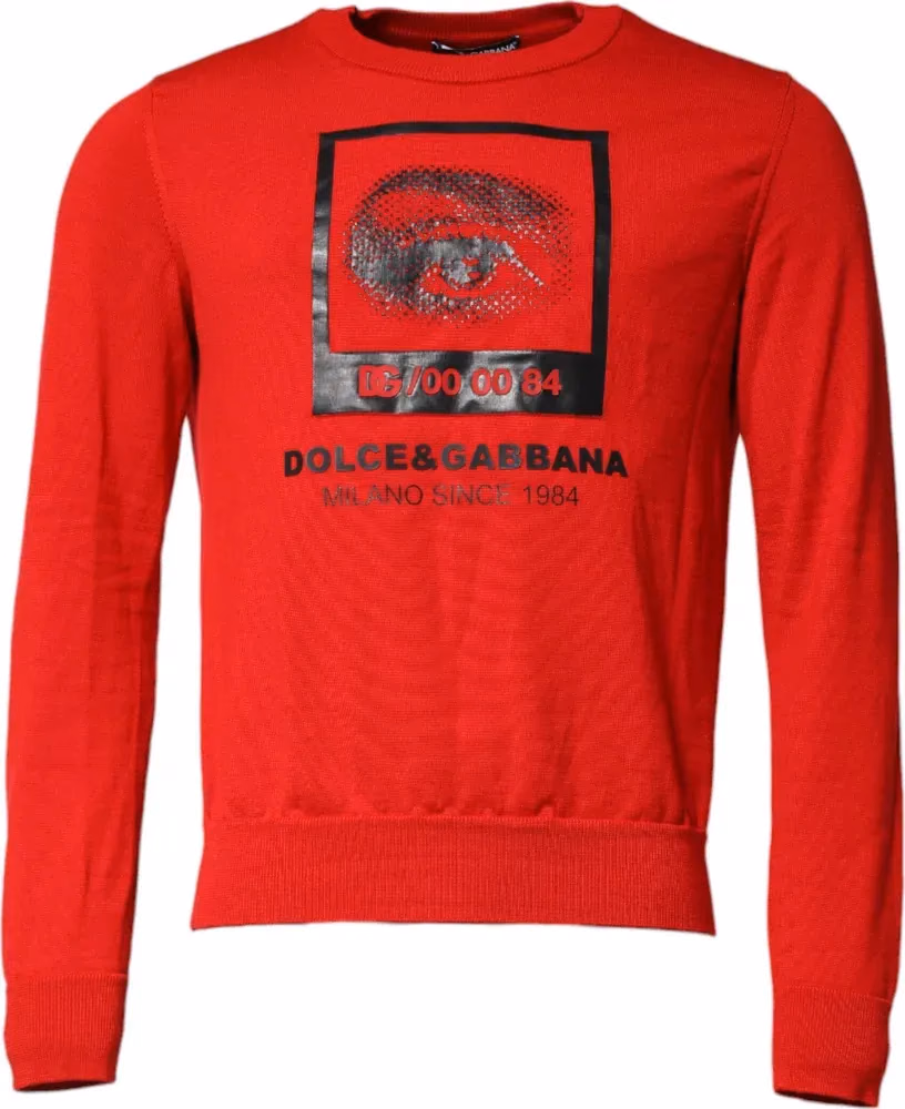 Dolce & Gabbana Red Eye Print Crew Neck Men Pullover Sweater