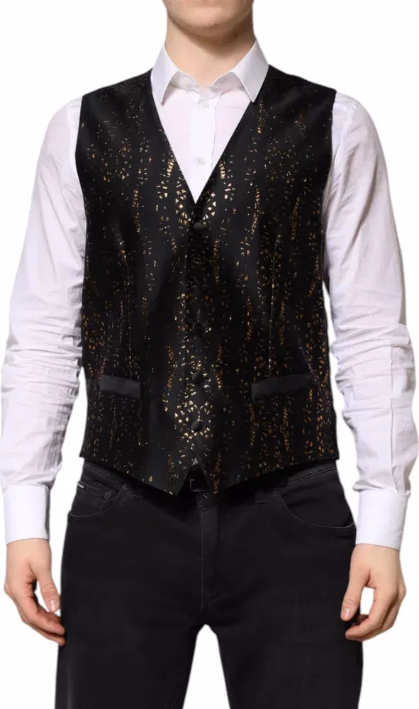 Dolce & Gabbana Black Lurex Dress Formal Men Waistcoat Vest