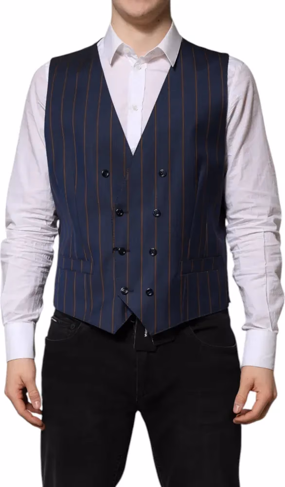 Dolce & Gabbana Blue Stripes Wool Formal Men Waistcoat Vest