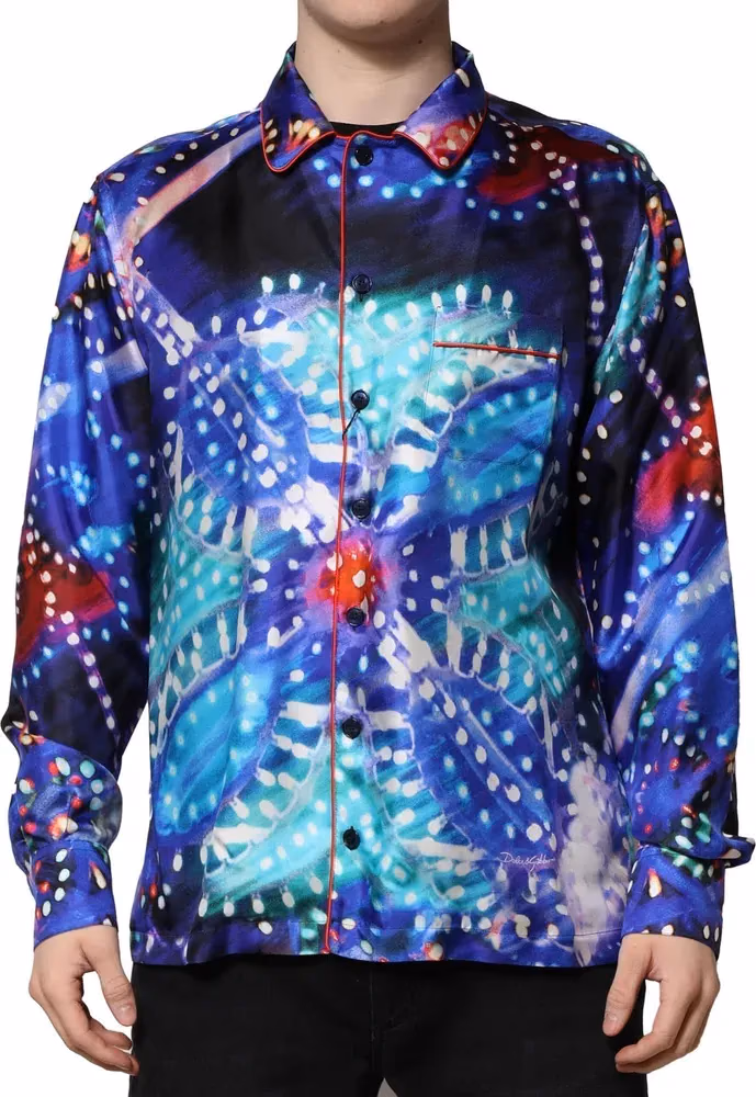 Dolce & Gabbana Multicolor Printed Silk Lounge Casual Shirt