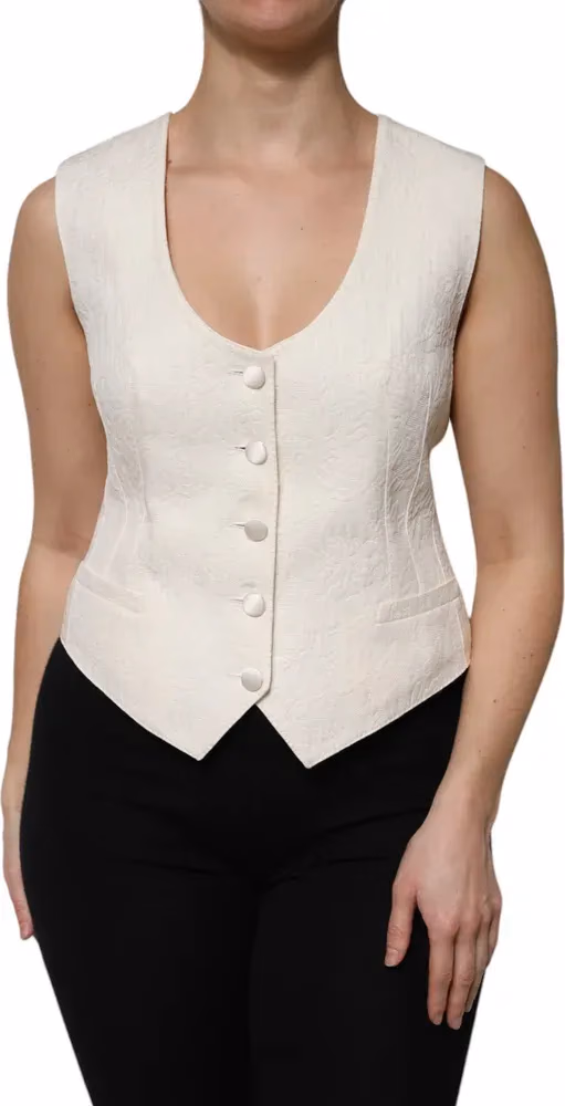 Dolce & Gabbana Ivory Cotton Button Down Sleeveless Vest Top