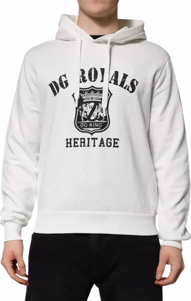 Dolce & Gabbana White Cotton DG ROYAL Print Hooded Sweater