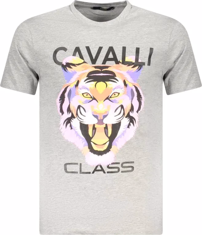 Cavalli Class Grigio Cotton Men T-Shirt