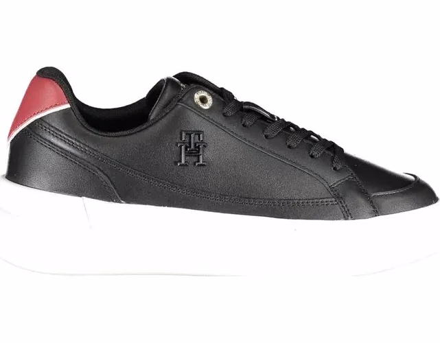Tommy Hilfiger Black Leather Women Sneaker