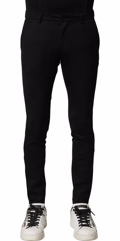 Dolce & Gabbana Black Wool Men Skinny Mid Waist Pants
