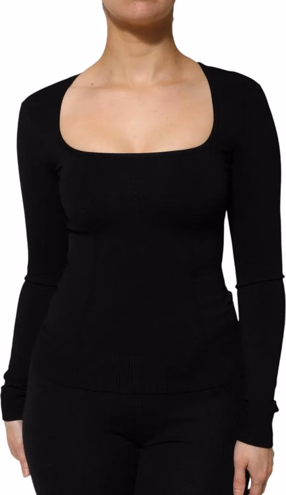 Dolce & Gabbana Black Square Neck Long Sleeves Pullover Top