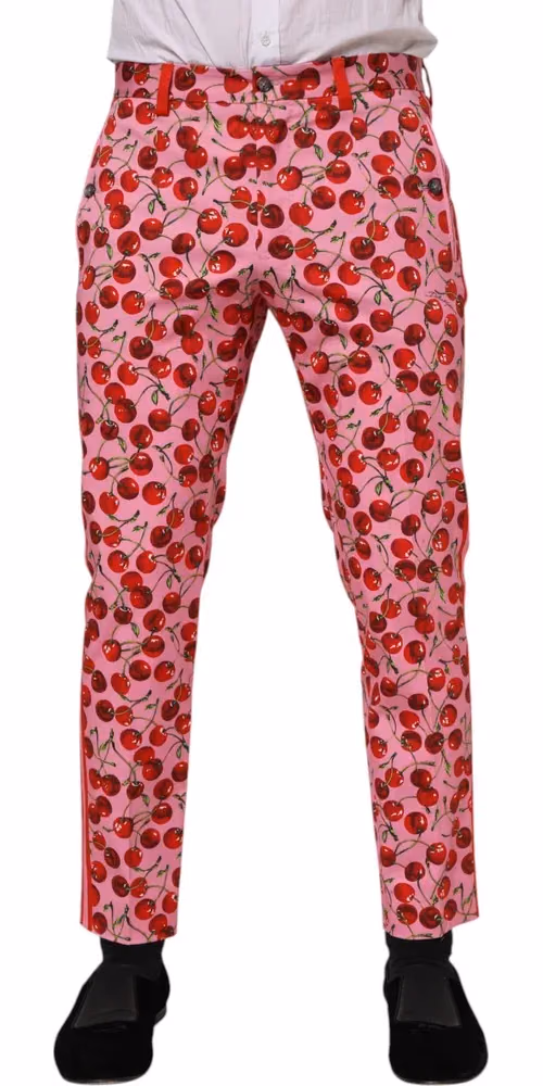 Dolce & Gabbana Pink Cherry Print Cotton Dress Pants