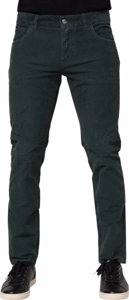 Dolce & Gabbana Green Cotton Corduroy Skinny Pants