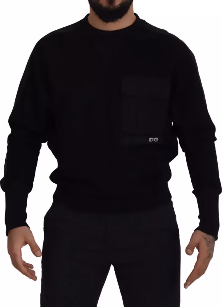 Dolce & Gabbana Black Cotton Crewneck Sweatshirt Sweater