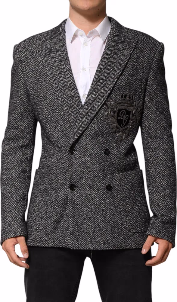 Dolce & Gabbana Black White Double Breasted Men Suit Blazer