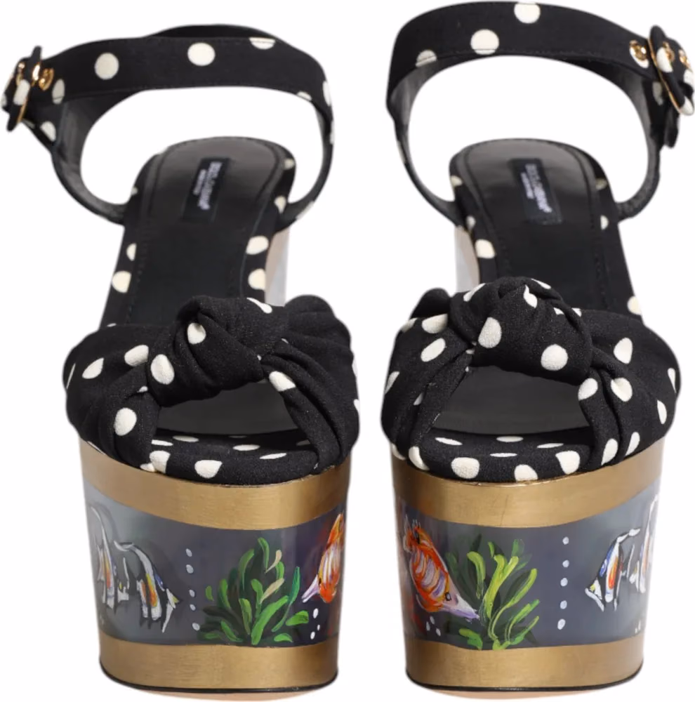 Dolce & Gabbana Multicolor Fish Polka Dot Wedge Sandals Shoes