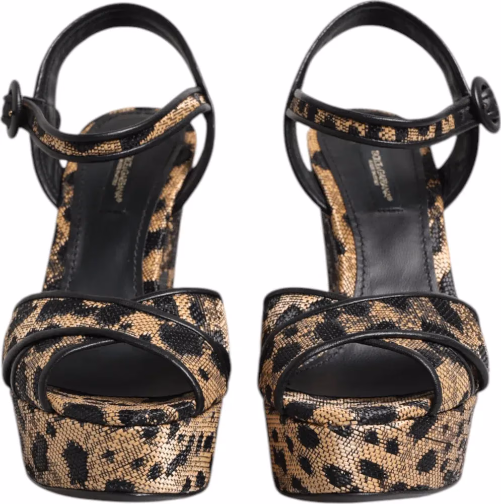 Dolce & Gabbana Brown Leopard Wedges Ankle Strap Sandals Shoes
