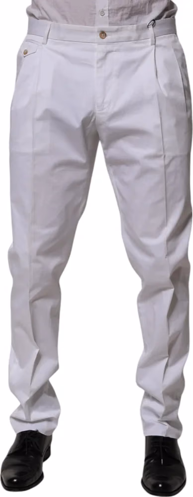 Dolce & Gabbana White Cotton Dress Slim Formal Trouser Pants