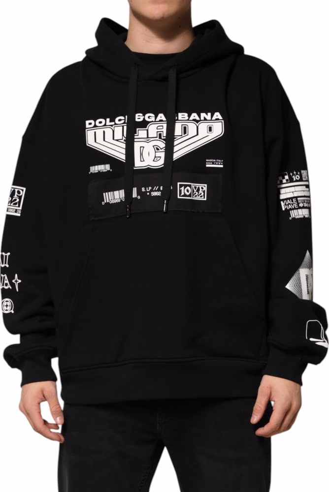 Dolce & Gabbana Black Cotton DG Milano Logo Print Hoodie Sweater