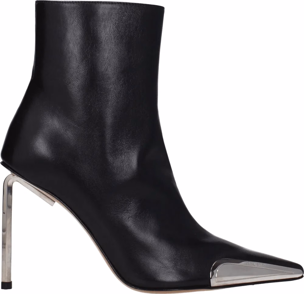 Off-White Black Leather Ankle Boots