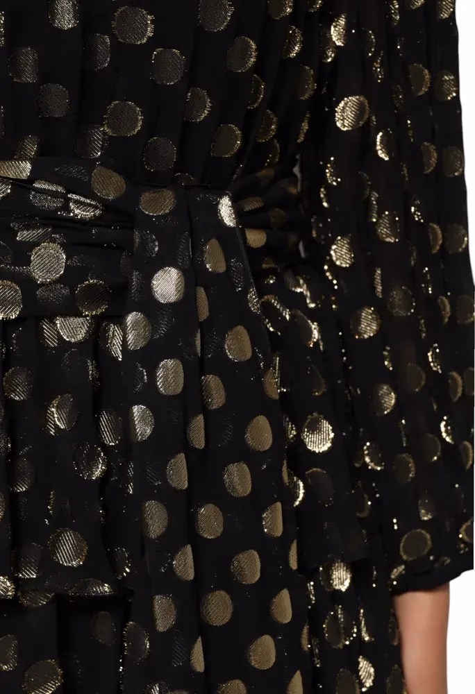 Dolce & Gabbana Dark Gray Gold Polka Dot Silk Brocade Mini Dress