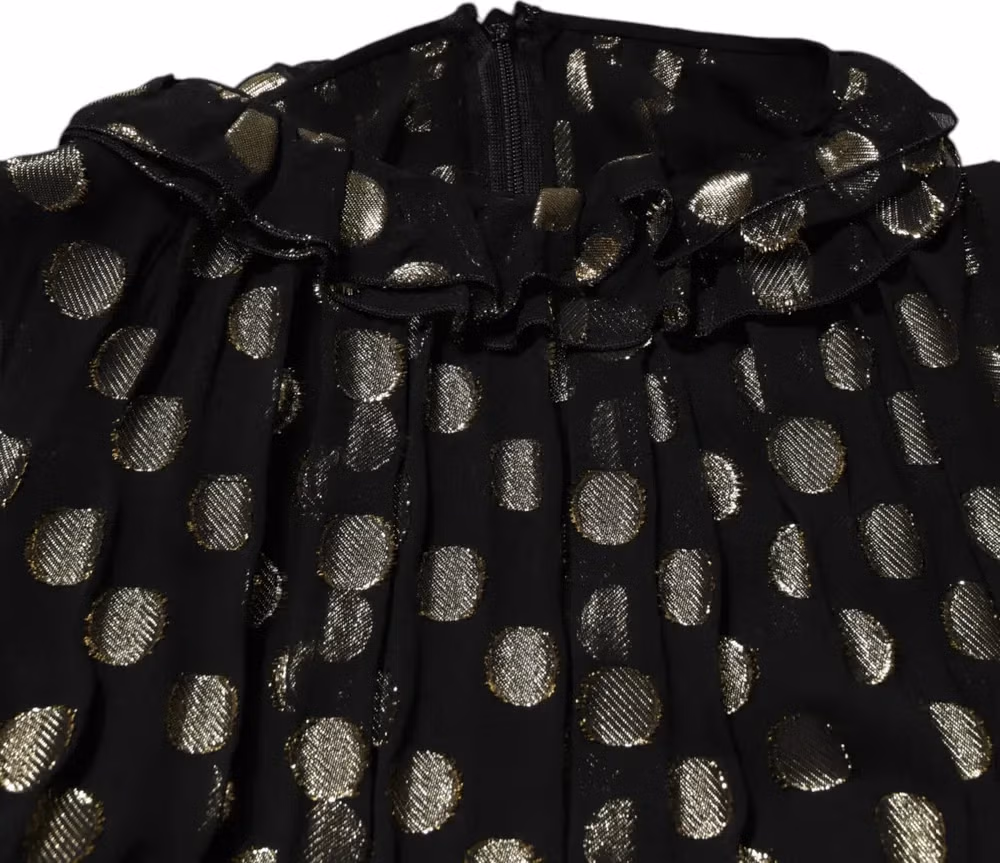 Dolce & Gabbana Dark Gray Gold Polka Dot Silk Brocade Mini Dress