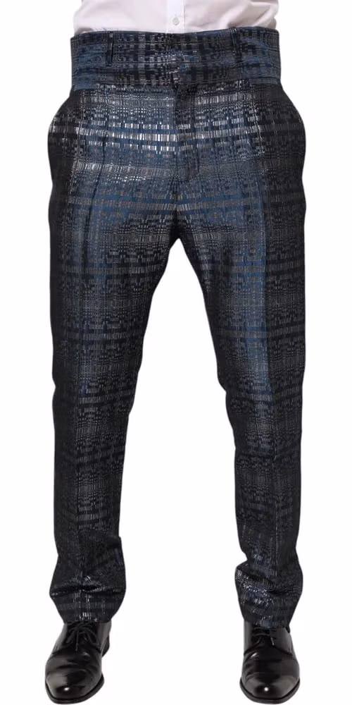 Dolce & Gabbana Blue Silver Shiny Silk Skinny Men Trouser Pants