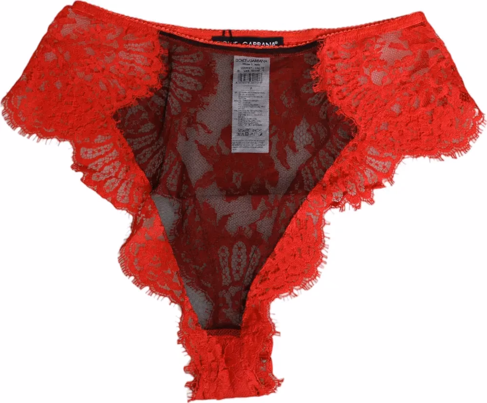 Dolce & Gabbana Red Floral Lace Sheer Briefs Women Underwear