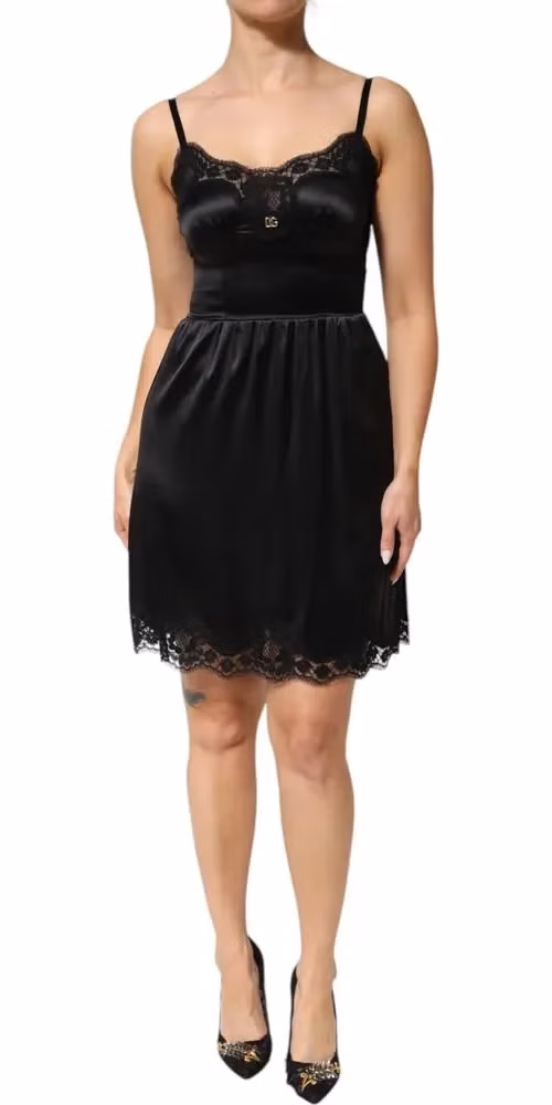 Dolce & Gabbana Black Silk Blend Lace Trim Sleeveless Mini Dress