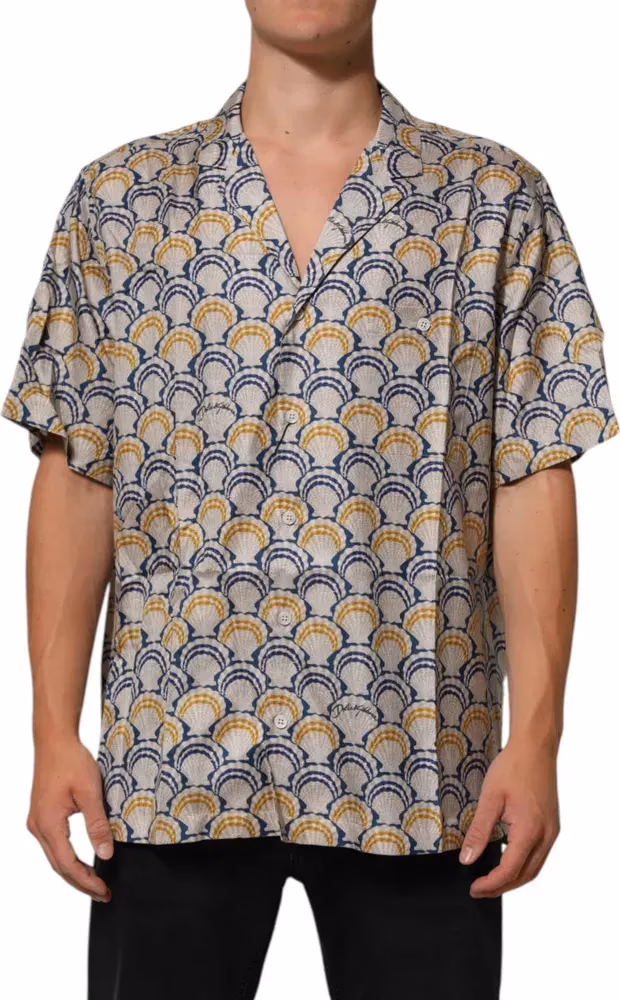 Dolce & Gabbana Cream Cotton Silk Hawaii Scallop Shell Print Shirt