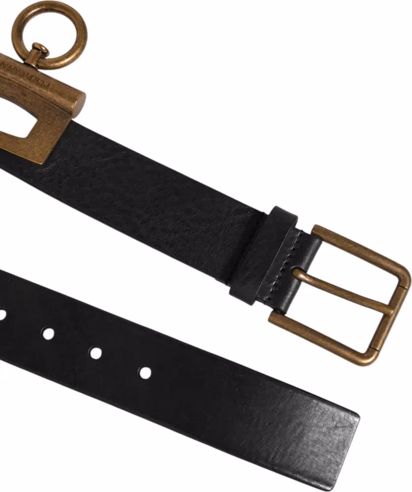 Dolce & Gabbana Black Leather Side Rings Brass Buckle Belt