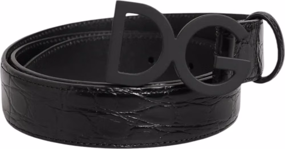 Dolce & Gabbana Black Exotic Leather Metal Logo Buckle Belt