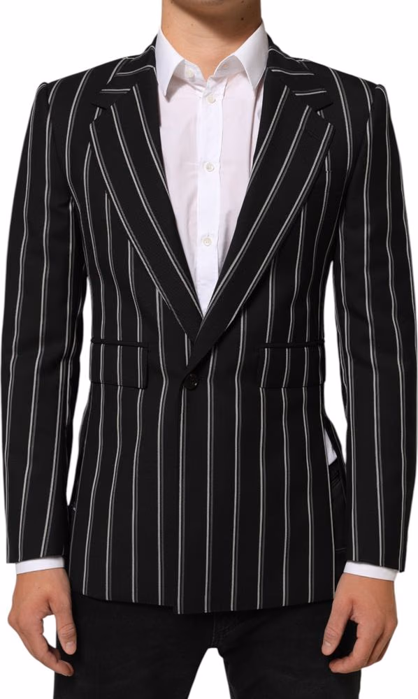 Dolce & Gabbana Black Stripes SICILIA 1 Button Suit Blazer