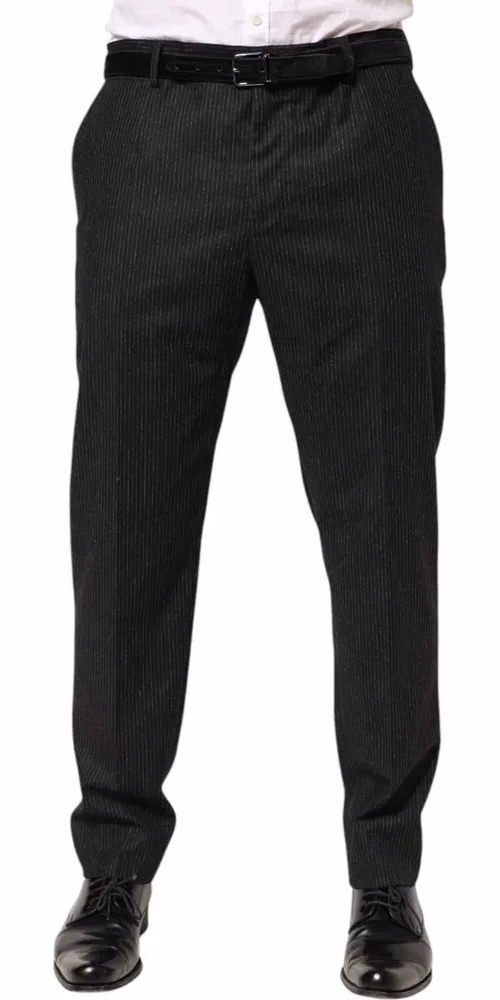 Dolce & Gabbana Black Cotton Mid Waist Dress Trouser Pants