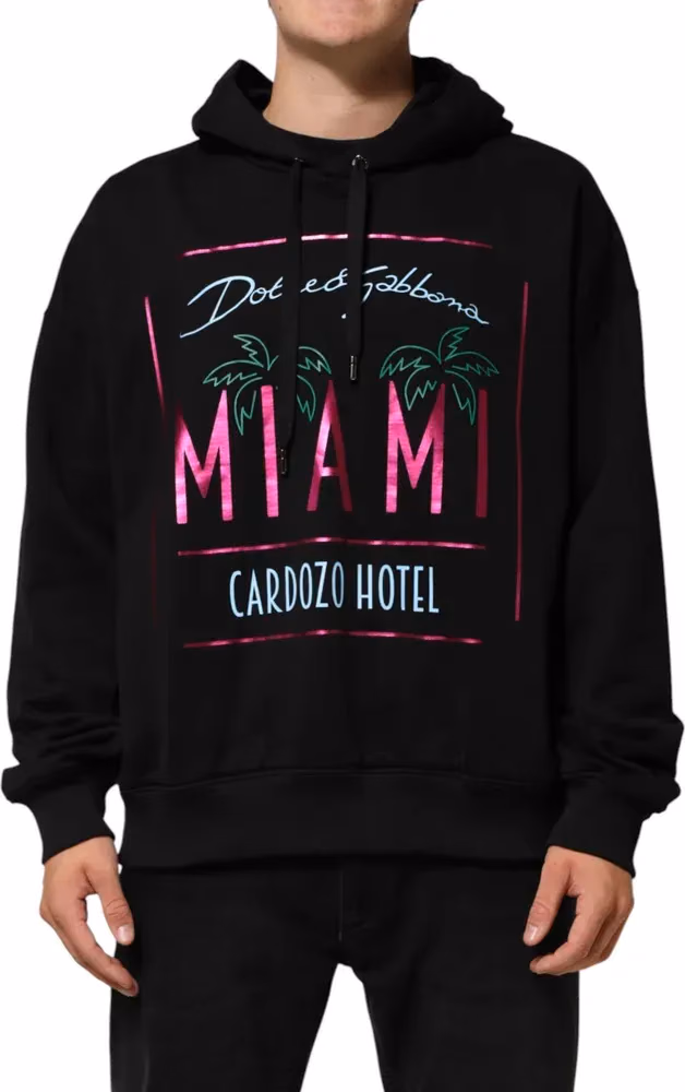 Dolce & Gabbana Black Printed Hooded Men Sweatshirt Sweater