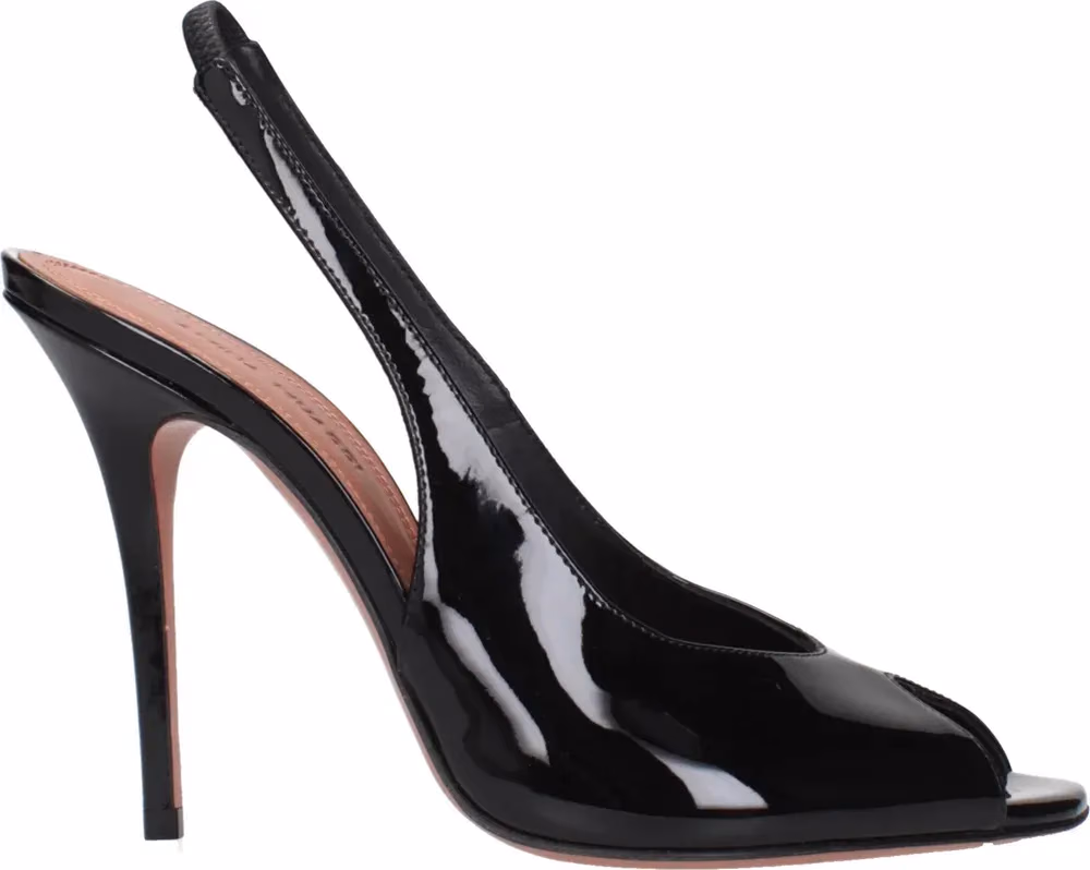 Amina Muaddi Black Leather Stiletto Heel Sandals