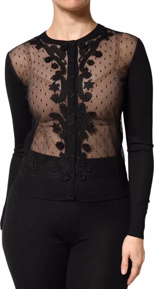 Dolce & Gabbana Black Sheer Button Down Cardigan Sweater